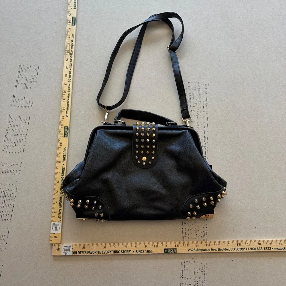 Y2K Unbranded Studded Biker Rockstar Grunge Doctor Bag Satchel Crossbody Black